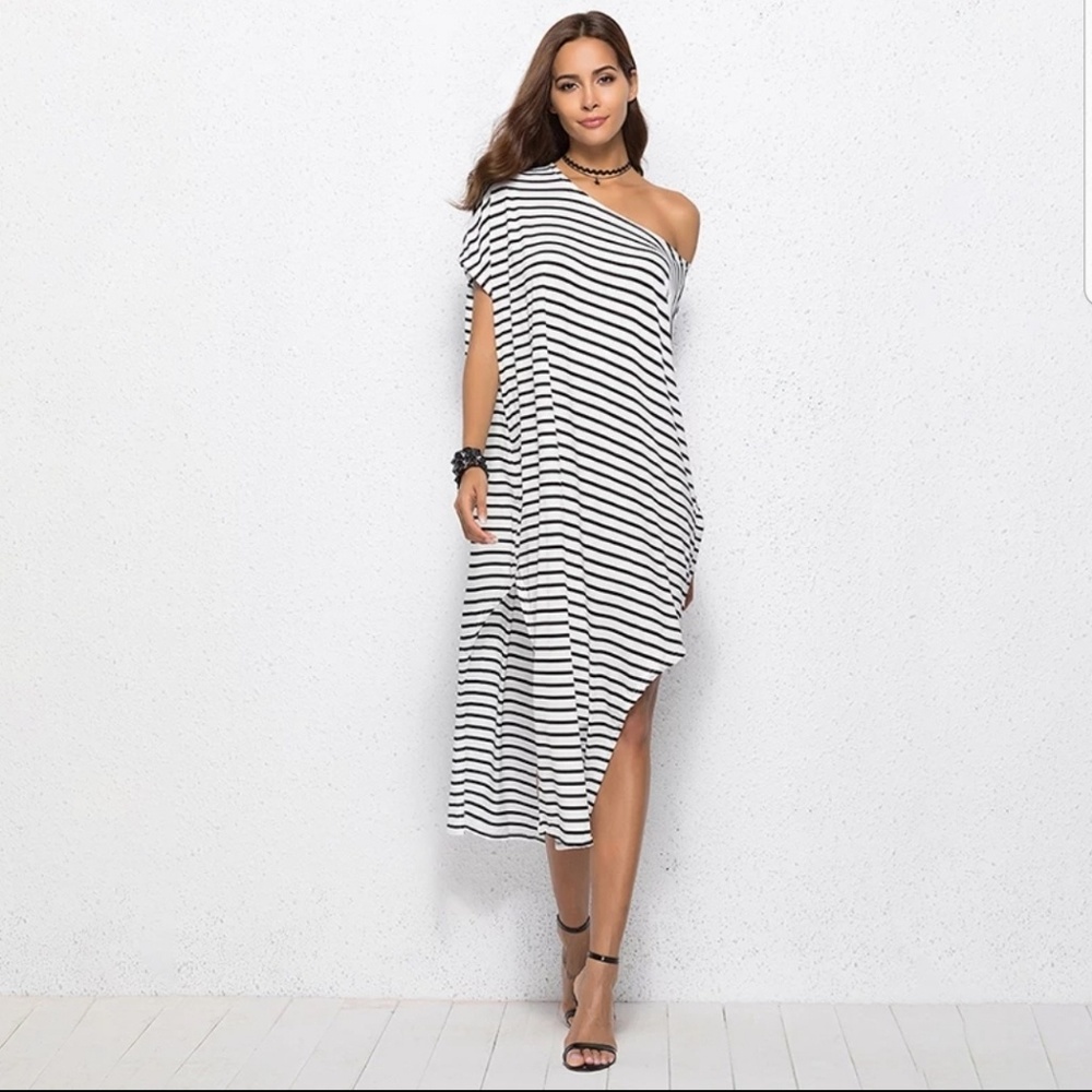 Off the shoulder striped dress